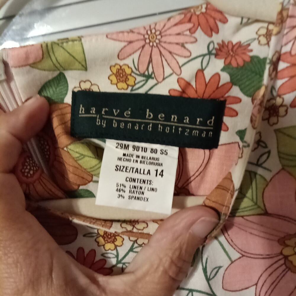 Harve Benard Vintage Women's 2pc Dress Blazer Linen Blend Size 14 White Floral - Picture 4 of 9